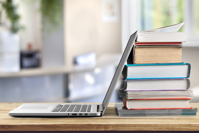 computer and books